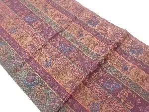 本場筑前博多縞に花唐草・鳥模様織出し名古屋帯